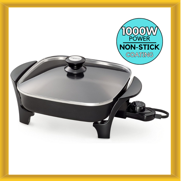 Presto 06626 11 Inch 1000 Watts Non-Stick Electric Skillet w/ Glass Lid in Black