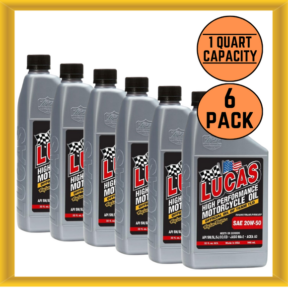 Lucas 10700 SAE 20W-50 1 Quart Capacity High Performance Motorcycle Oil (6 Pack)