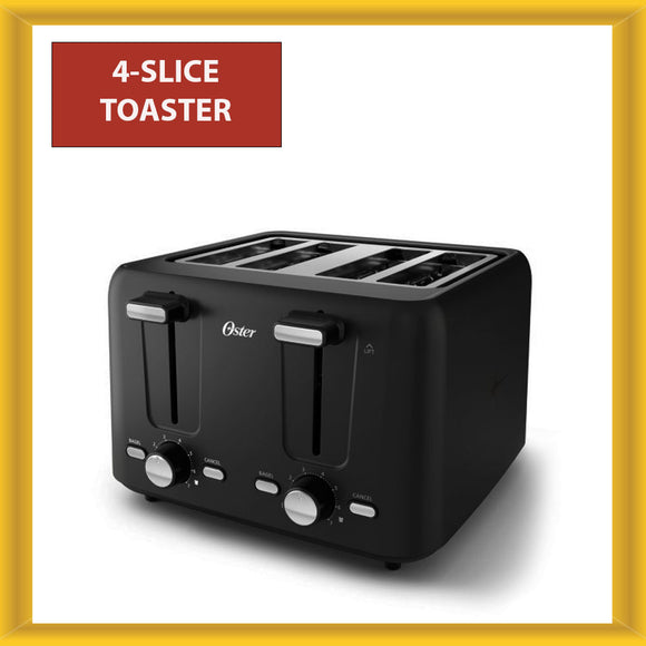 Toaster Black Stainless Steel 4 Slice OSTER Extra Wide Slots Brea Bagel - 1500W