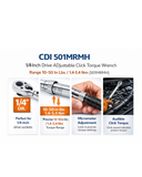CDI 501MRMH 1/4" Drive Click Torque Wrench 10-50 in-lb Adjustable Micrometer