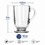 Libbey 5304 Irish Coffee Mugs 10 oz Clear Glass Handle Cups Case of 36
