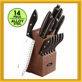 Oster Huxford 14 Piece Stainless Steel Cutlery Mahogany Wood Block Set in Black