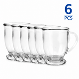 Anchor Hocking 83045A 16 oz Café Glass Coffee Mugs Clear Set of 6 Cups