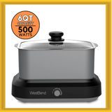 West Bend 87906 6 Quart Capacity 500 Watt Versatility Slow Cooker with Glass Lid