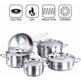 Korkmaz Alfa 9 Piece Stainless Steel Mirror Polish Cookware Set with Lid Silver