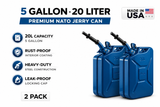Wavian 20L 5 Gallon NATO Steel Jerry Can w/ Spout Blue (2 Pack)