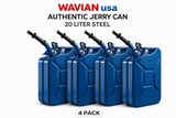 Wavian 20L 5 Gallon NATO Steel Jerry Can w/ Spout Blue (4 Pack)