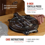 Victoria 6.5 Inch Cast Iron Tortilla Press Pataconera Seasoned with Flaxeed Oil