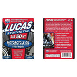 6 x Lucas Oil 10765 Synthetic SAE 50W Motorcycle Oil 1 Quart for V-Twin